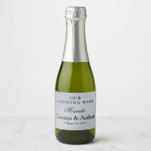 Personalized Silver Glitter Wedding Favour Mini Sparkling Wine Label