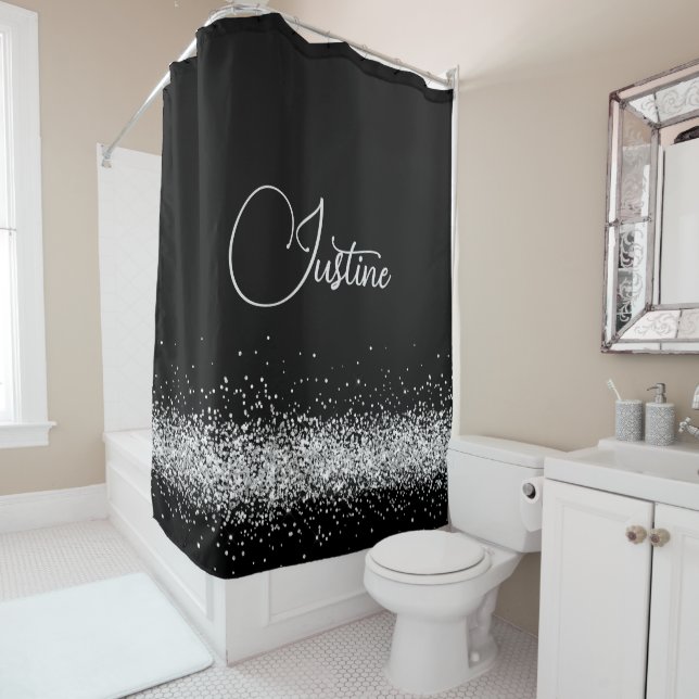 Personalized Silver Glittery Glam Edging on Black (In Situ)