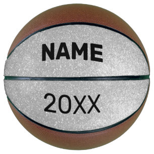 Personalized silver glittery sparkles print basketball