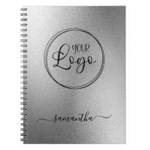 Personalized Silver Grey Foil Look Logo Notebook