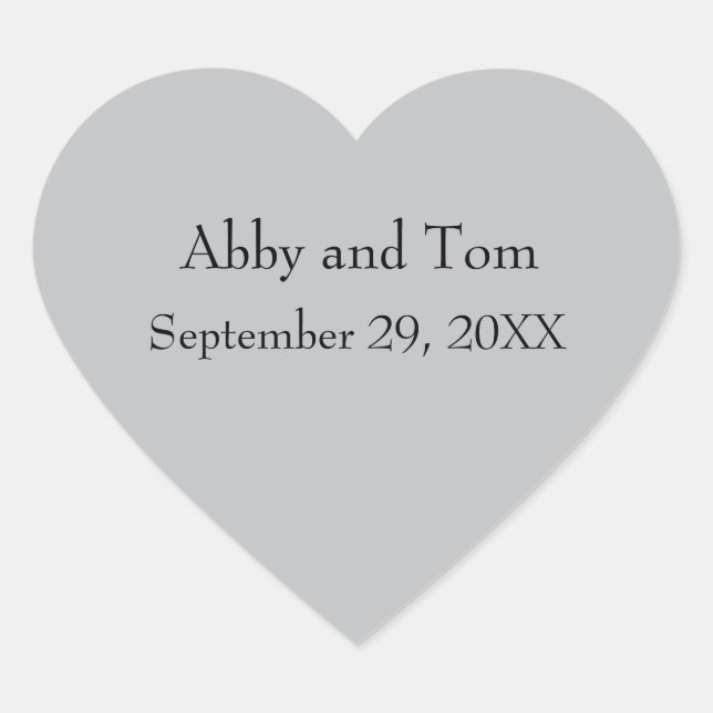 Personalized Silver Grey Heart Stickers Wedding (Front)