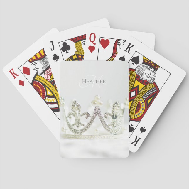 Personalized Silver Grey Princess Crown Playing Cards (Back)