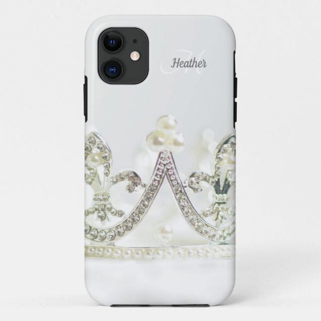 Personalized Silver Grey Princess Crown Pretty  Case-Mate iPhone Case (Back)