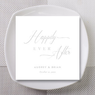 Personalized Silver 'Happily Ever After' Wedding Napkin