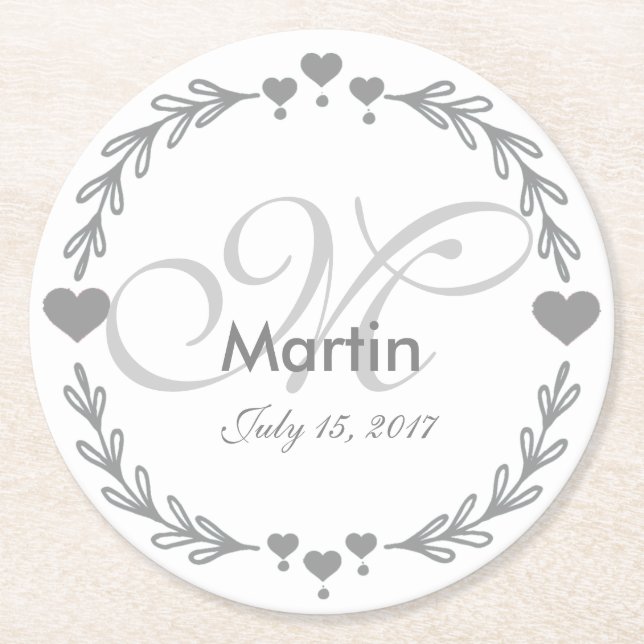 Personalized Silver Heart Wedding Favour Coasters (Front)
