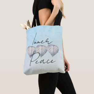 Personalized Silver Leaf Light Blue Tote Bag