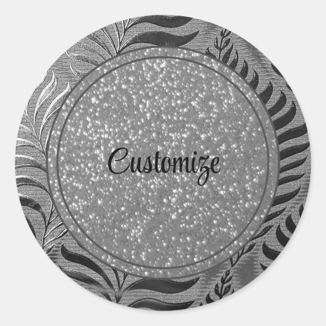 Personalized Silver Leaf Motif 2 Classic Round Sticker (Front)