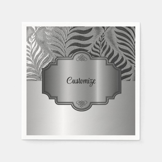 Personalized Silver Leaf Motif 3 Napkin (Front)