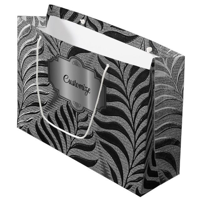 Personalized Silver Leaf Motif   Large Gift Bag (Front Angled)
