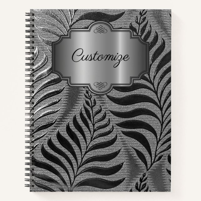 Personalized Silver Leaf Motif Notebook (Front)