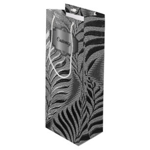 Personalized Silver Leaf Motif   Wine Gift Bag