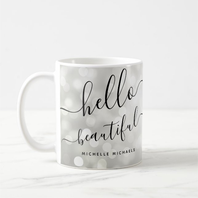 Personalized Silver Lights "Hello Beautiful" Coffee Mug (Left)