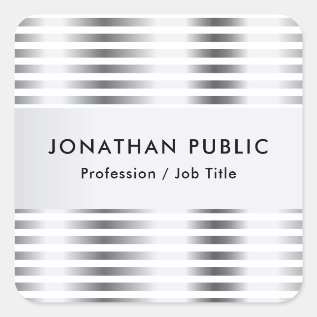 Personalized Silver Look Elegant Template Square Sticker (Front)