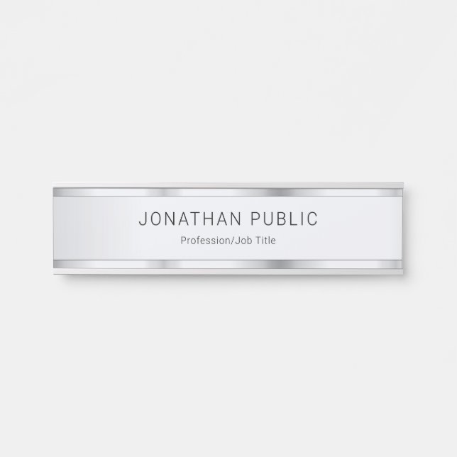 Personalized Silver Look Template Modern Elegant Door Sign (Front)