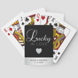 Personalized Silver LUCKY IN LOVE Wedding Favours Playing Cards