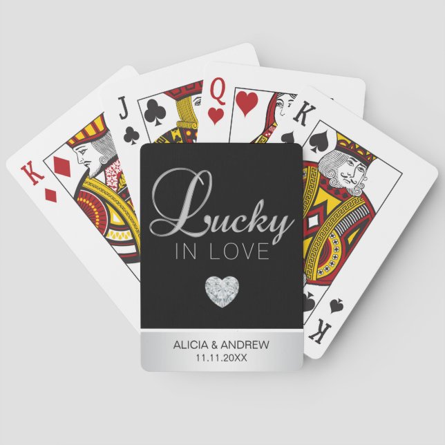 Personalized Silver LUCKY IN LOVE Wedding Favours Playing Cards (Back)