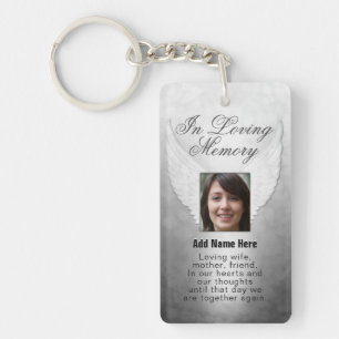 Personalized Silver Memorial Angel Wings Add Photo Keychain