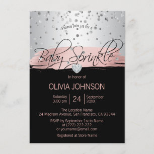 Personalized Silver Pink Black Girl Baby Sprinkle Invitation