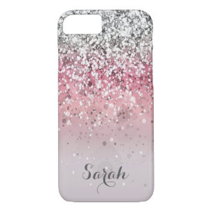 personalized silver pink glitter iphone case