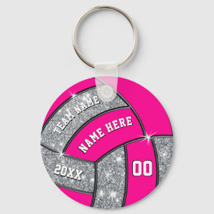 Personalized Silver, Pink, White Volleyball Keychain