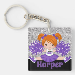 Personalized Silver & Purple Cheerleading Keychain