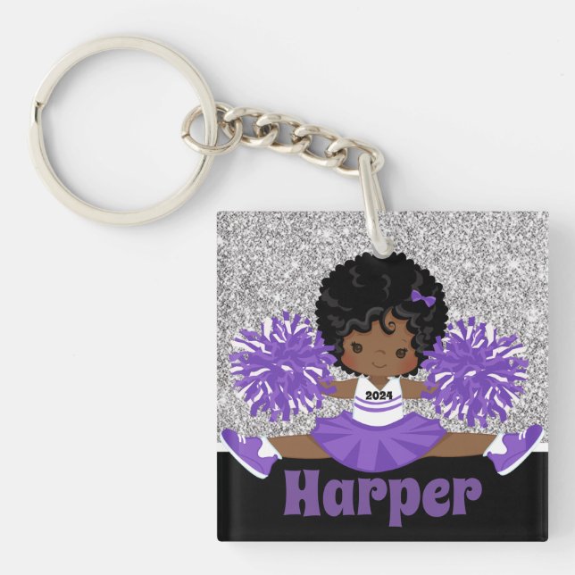 Personalized Silver & Purple Cheerleading Keychain (Front)