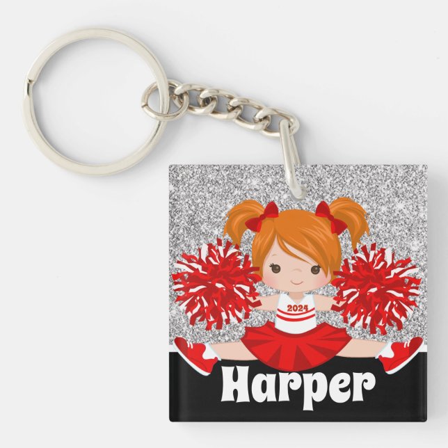 Personalized Silver & Red Cheerleading Keychain (Front)