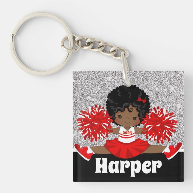 Personalized Silver & Red Cheerleading Keychain (Front)