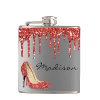 Personalized Silver Red Glitter Drips Heels Shoes
