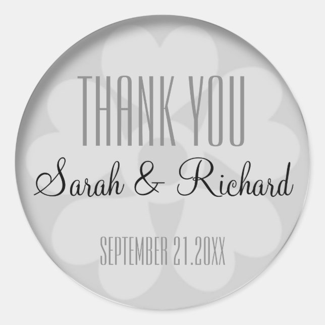 Personalized Silver Thank You Wedding Classic Round Sticker (Front)
