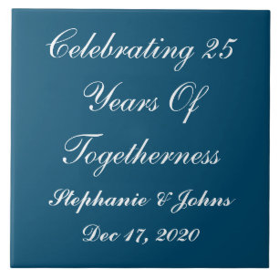 Personalized Silver Wedding Anniversary Blue White Tile