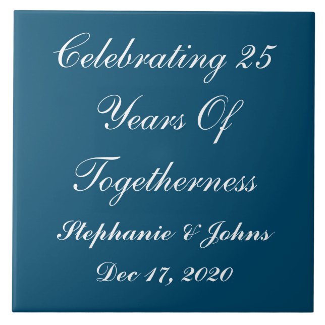 Personalized Silver Wedding Anniversary Blue White Tile (Front)