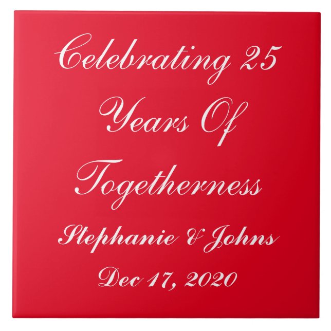Personalized Silver Wedding Anniversary Red White Tile (Front)
