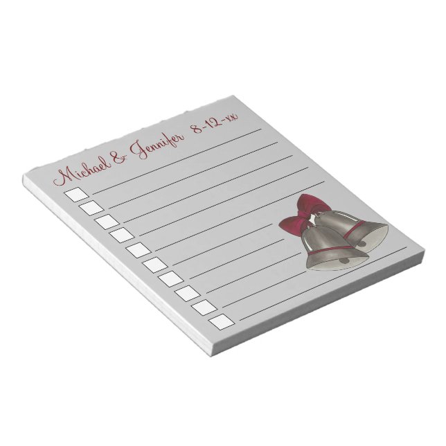 Personalized Silver Wedding Bells To Do List Notepad (Angled)