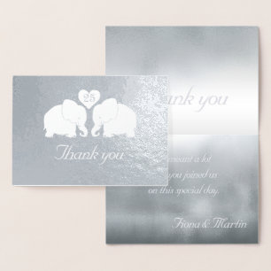 Personalized Silver Wedding Elephants Thank You Foil Card