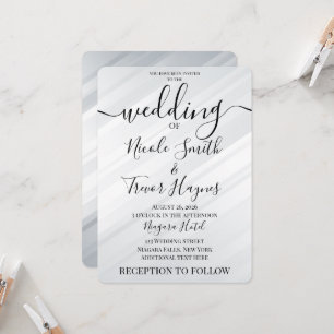 Personalized Silver White Diagonal Lines Wedding Invitation