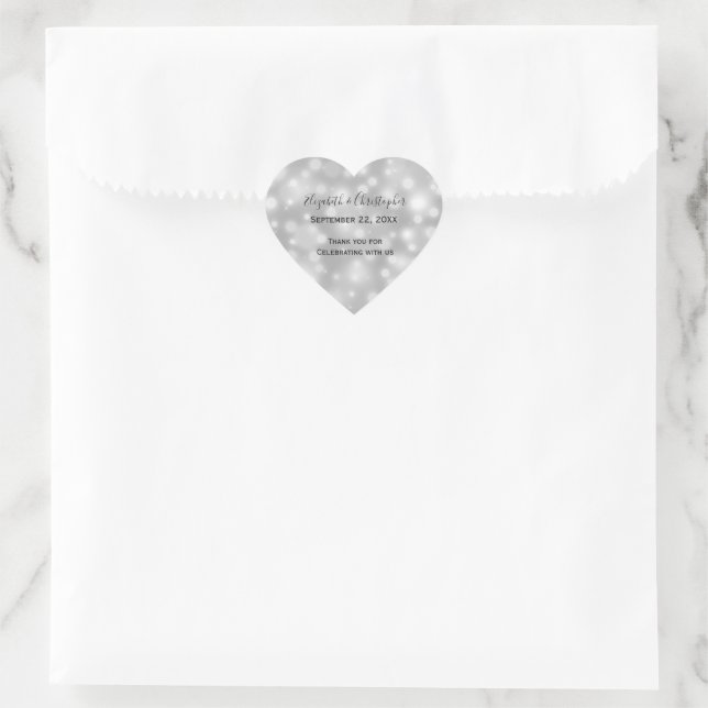 Personalized Silver White Grey Wedding Heart Sticker (Bag)