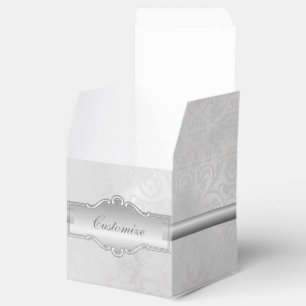 Personalized Silvery White Damask Cube Favour Box