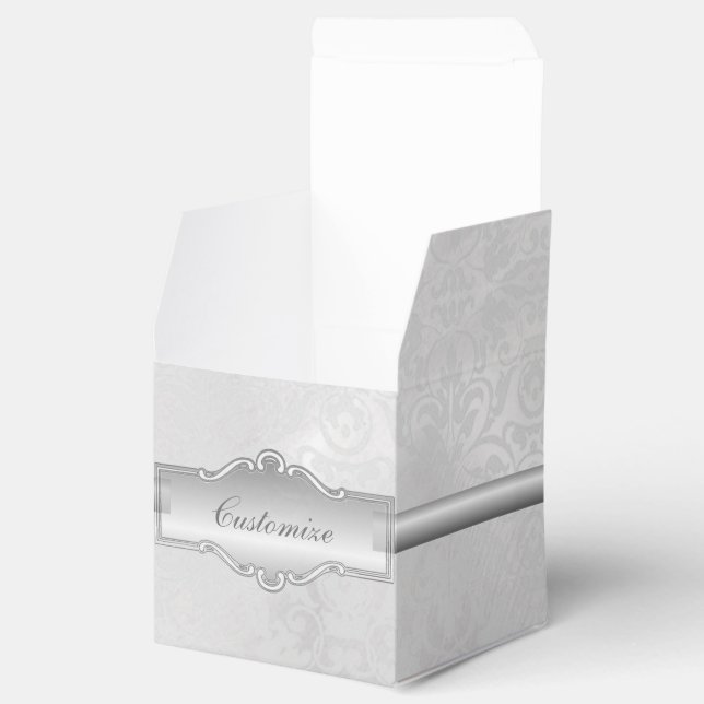 Personalized Silvery White Damask Cube Favour Box (Opened)
