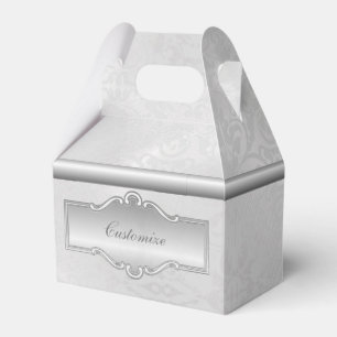 Personalized Silvery White Damask Gable Favour Box