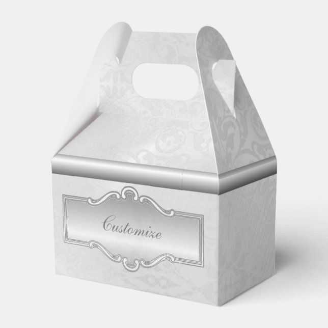 Personalized Silvery White Damask Gable Favour Box (Front Side)