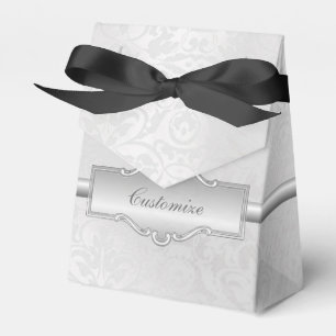 Personalized Silvery White Damask Tent Favour Box
