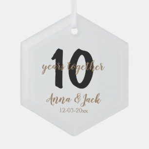 personalized simple 10 years anniversary name date glass ornament