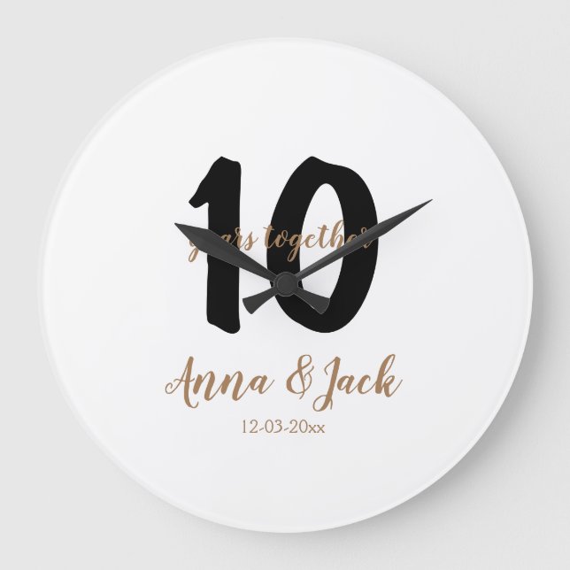 personalized simple 10 years anniversary name date large clock (Front)
