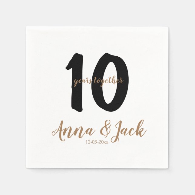 personalized simple 10 years anniversary name date napkin (Front)
