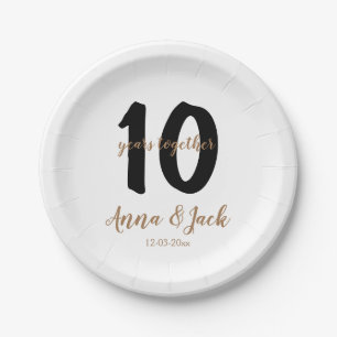 personalized simple 10 years anniversary name date paper plate