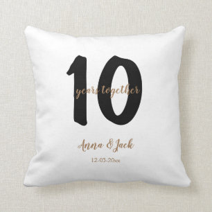 personalized simple 10 years anniversary name date throw pillow