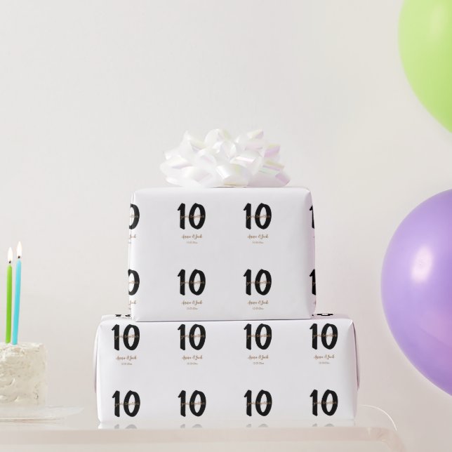 personalized simple 10 years anniversary name date wrapping paper (Party Gifts)