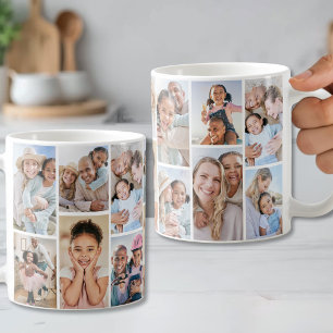 Personalized Simple 14 Photo Collage Coffee Mug