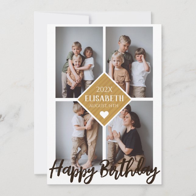 Personalized Simple Birthday Family Photo Collage Card (Front)